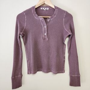 AMO Waffle Thermal Long Sleeve Henley Top - XS